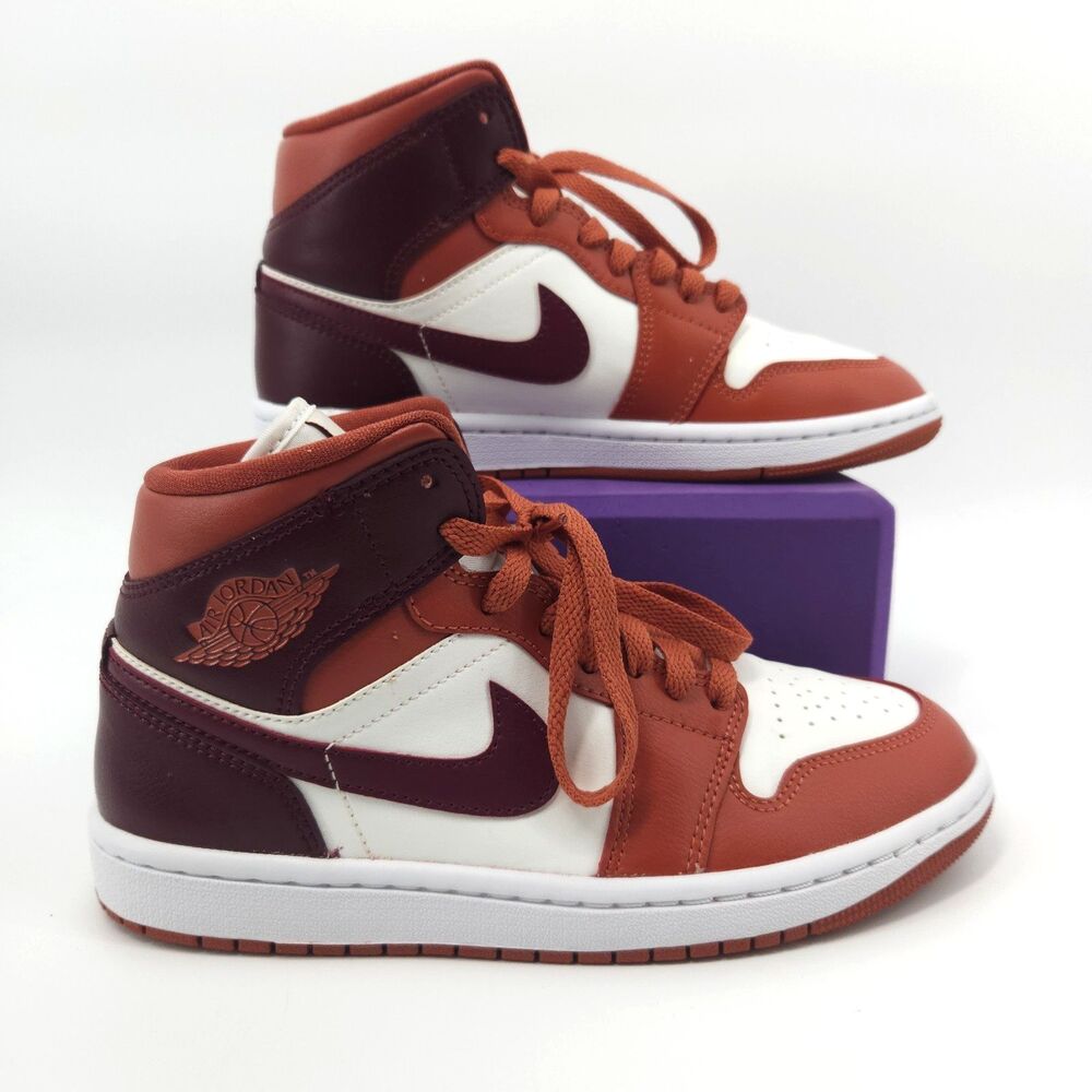 Nike Air Jordan 1 Mid Shoes Women Size 6.5 Red White Burgundy